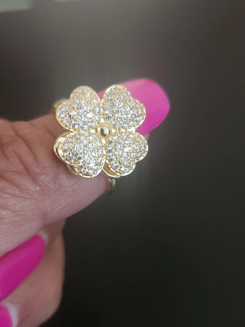 Gold Flower Pave Ring in Gold with Clear Stones